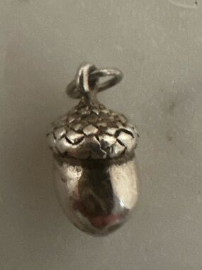 Textured Acorn Pendant Necklace - Silver Finish